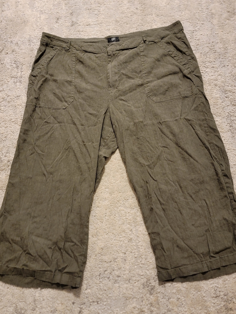 Kut From The Kloth Topaz Wide Leg Cropped Olive Green Pants Linen Blend 24W